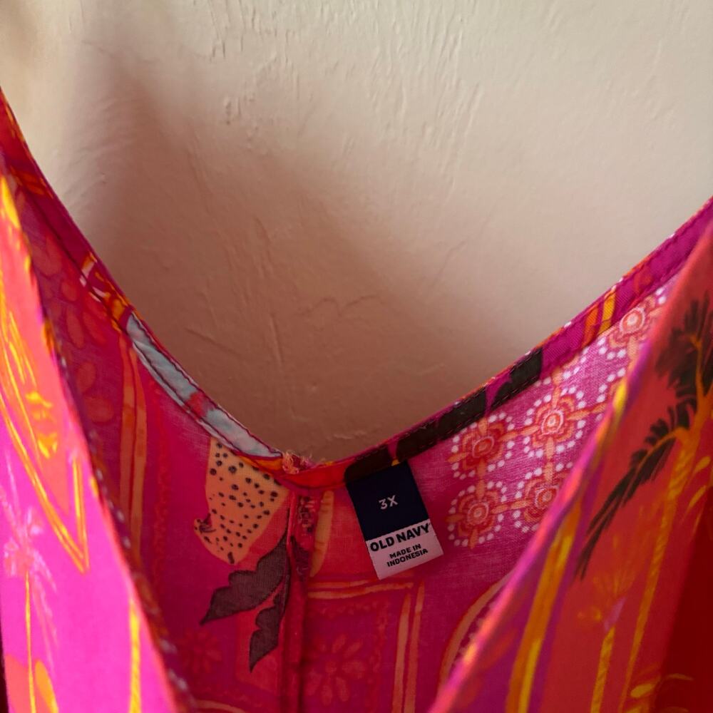 Old Navy Sleeveless Wide-Leg Jumpsuit Pink Tropical Beachy Size 3X - Picture 3 of 13